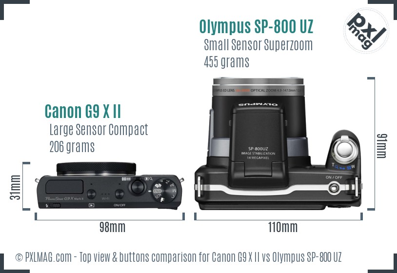 Canon G9 X II vs Olympus SP-800 UZ top view buttons comparison