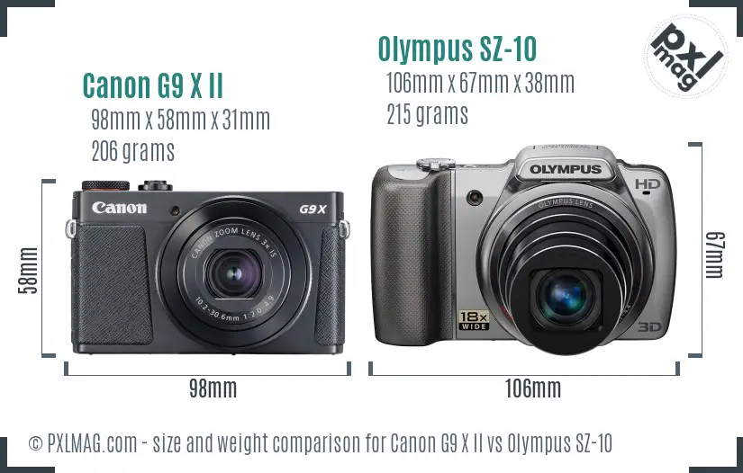 Canon G9 X II vs Olympus SZ-10 size comparison