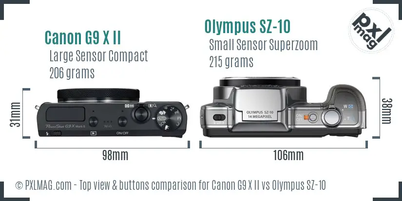 Canon G9 X II vs Olympus SZ-10 top view buttons comparison