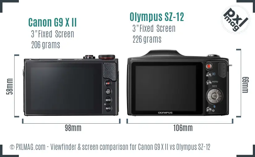 Canon G9 X II vs Olympus SZ-12 Screen and Viewfinder comparison