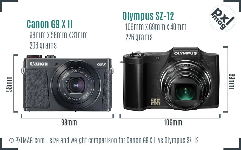 Canon G9 X II vs Olympus SZ-12 size comparison