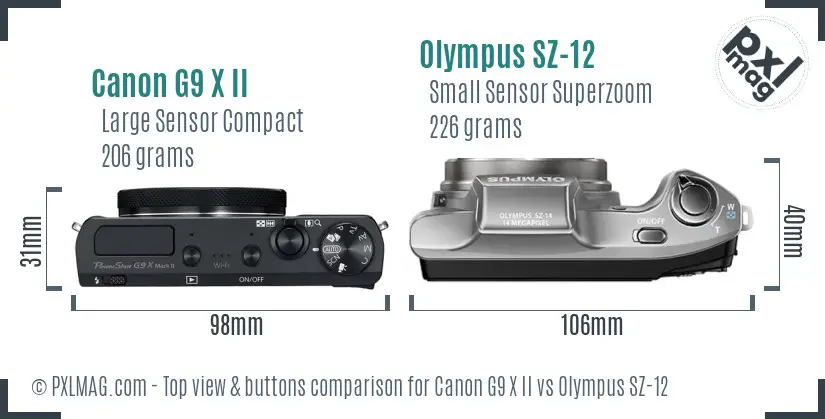 Canon G9 X II vs Olympus SZ-12 top view buttons comparison