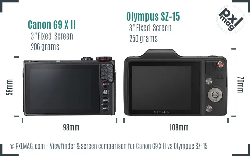 Canon G9 X II vs Olympus SZ-15 Screen and Viewfinder comparison