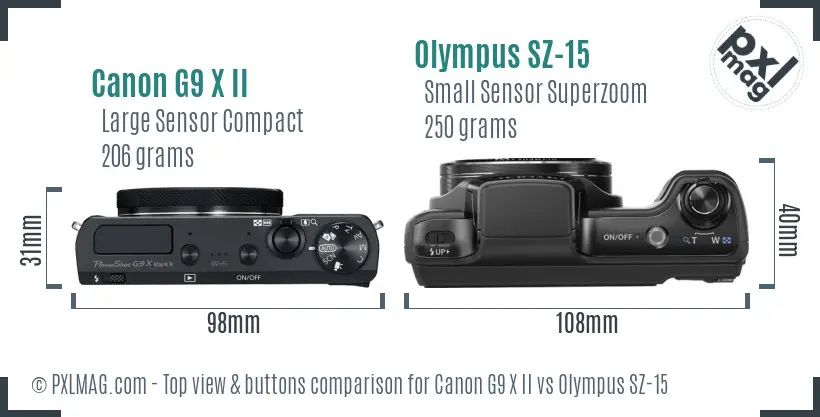 Canon G9 X II vs Olympus SZ-15 top view buttons comparison