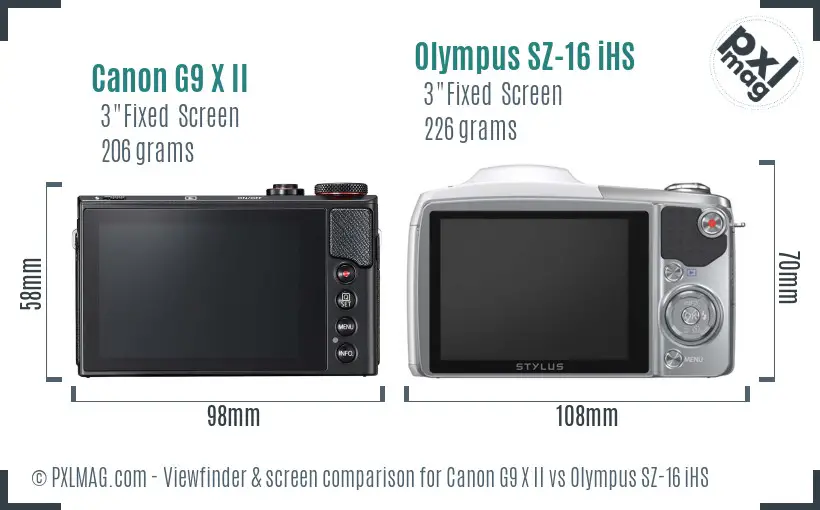 Canon G9 X II vs Olympus SZ-16 iHS Screen and Viewfinder comparison