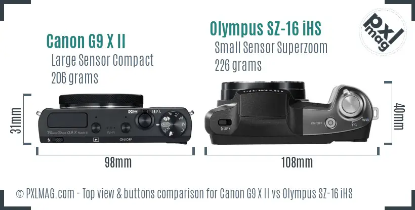 Canon G9 X II vs Olympus SZ-16 iHS top view buttons comparison
