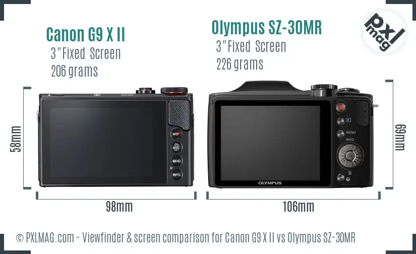 Canon G9 X II vs Olympus SZ-30MR Screen and Viewfinder comparison