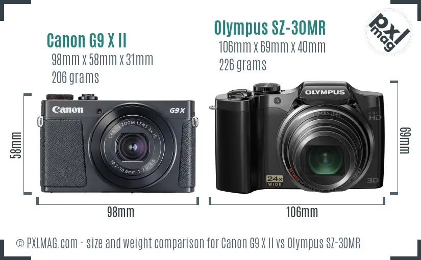 Canon G9 X II vs Olympus SZ-30MR size comparison