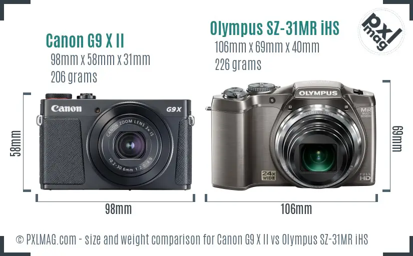 Canon G9 X II vs Olympus SZ-31MR iHS size comparison Canon G9 X II vs Olympus SZ-31MR iHS size comparison
