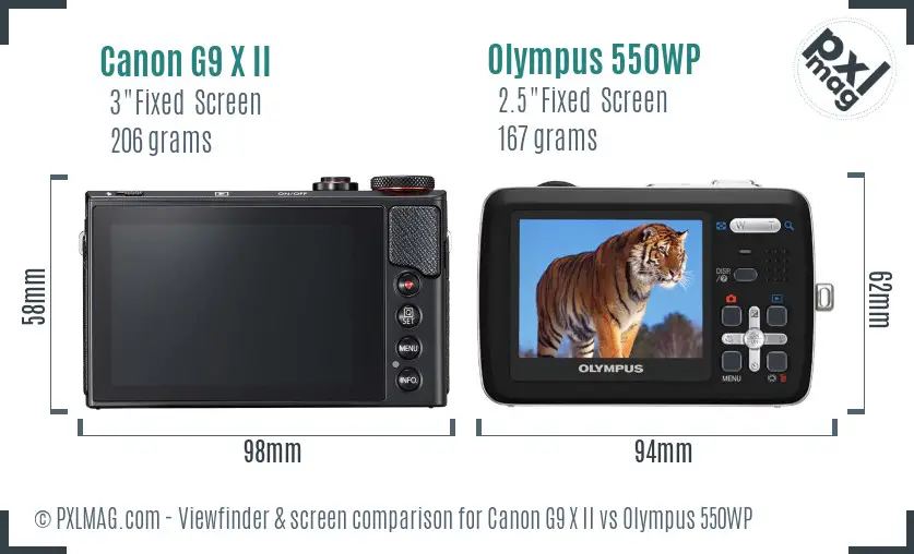 Canon G9 X II vs Olympus 550WP Screen and Viewfinder comparison