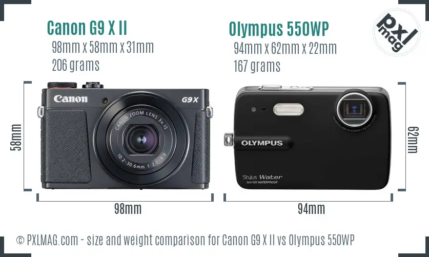 Canon G9 X II vs Olympus 550WP size comparison