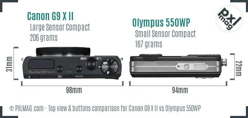 Canon G9 X II vs Olympus 550WP top view buttons comparison
