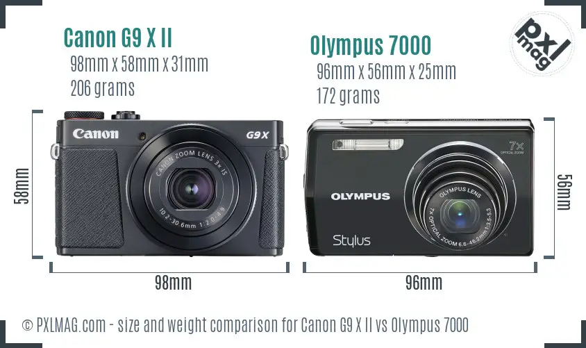 Canon G9 X II vs Olympus 7000 size comparison