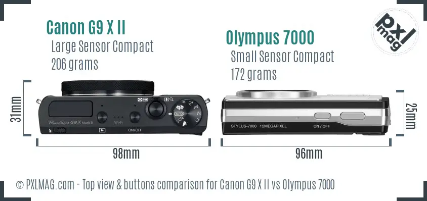 Canon G9 X II vs Olympus 7000 top view buttons comparison