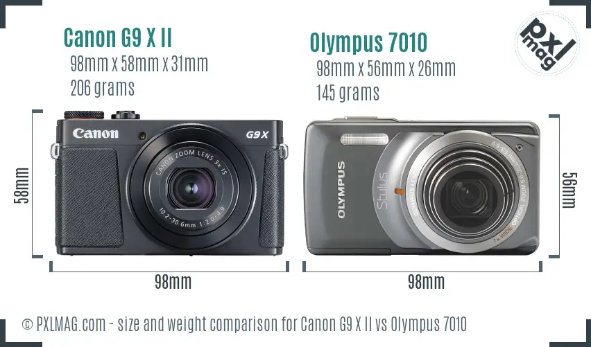Canon G9 X II vs Olympus 7010 size comparison