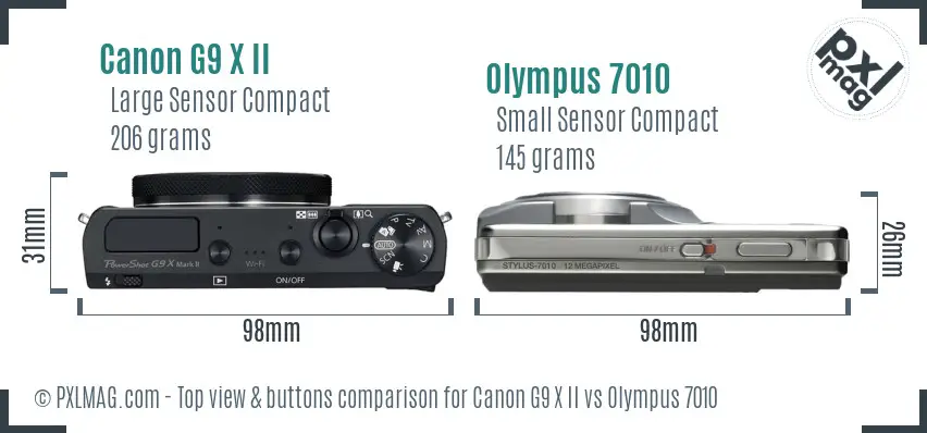 Canon G9 X II vs Olympus 7010 top view buttons comparison