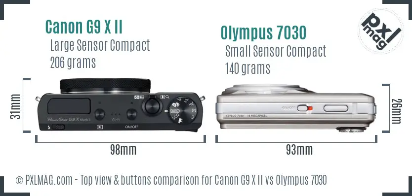 Canon G9 X II vs Olympus 7030 top view buttons comparison