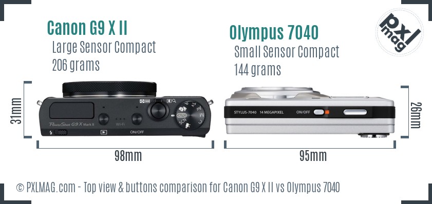 Canon G9 X II vs Olympus 7040 top view buttons comparison