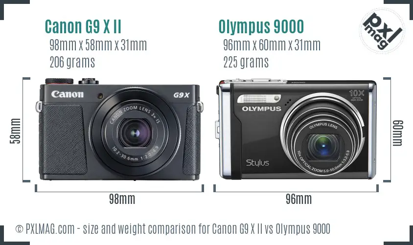 Canon G9 X II vs Olympus 9000 size comparison