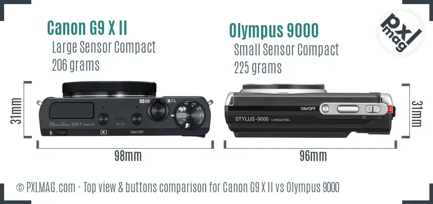 Canon G9 X II vs Olympus 9000 top view buttons comparison