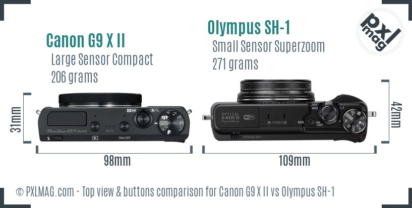 Canon G9 X II vs Olympus SH-1 top view buttons comparison