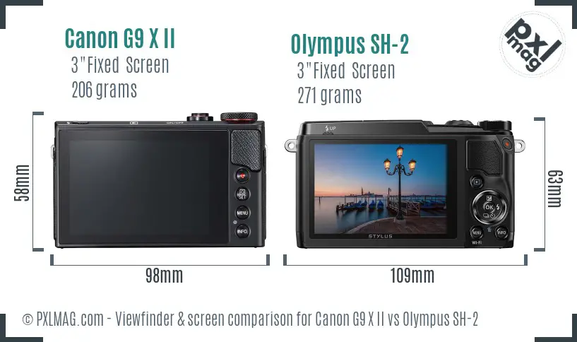 Canon G9 X II vs Olympus SH-2 Screen and Viewfinder comparison