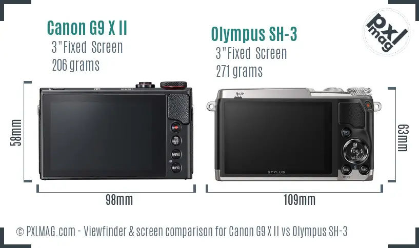 Canon G9 X II vs Olympus SH-3 Screen and Viewfinder comparison