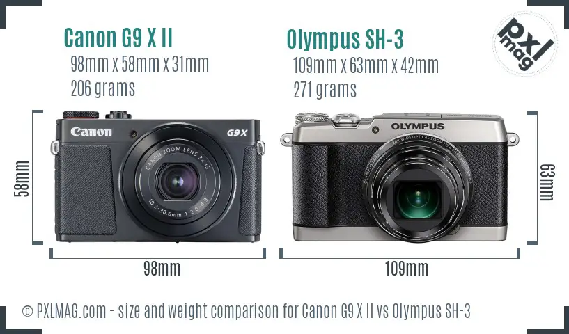 Canon G9 X II vs Olympus SH-3 size comparison