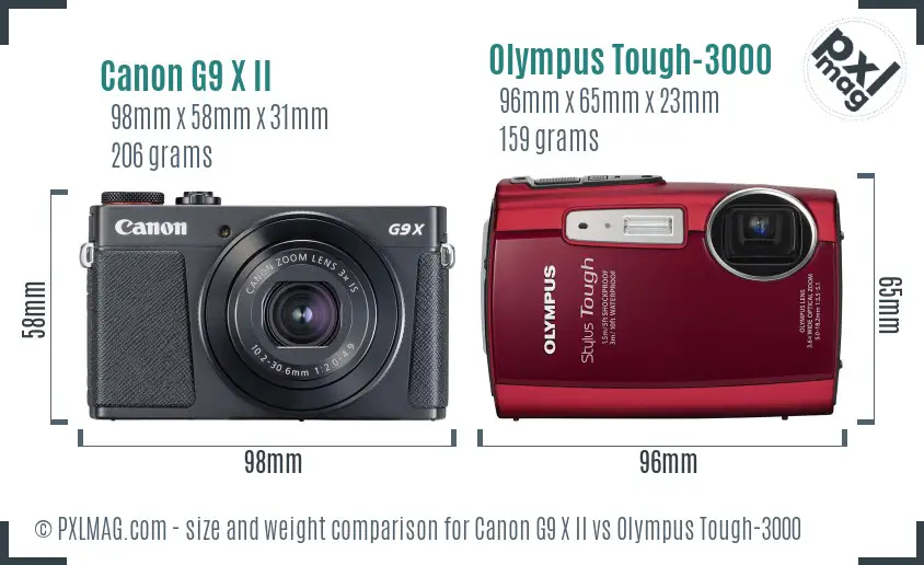 Canon G9 X II vs Olympus Tough-3000 size comparison Canon G9 X II vs Olympus Tough-3000 size comparison