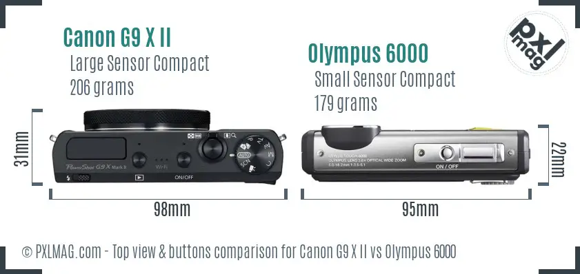 Canon G9 X II vs Olympus 6000 top view buttons comparison