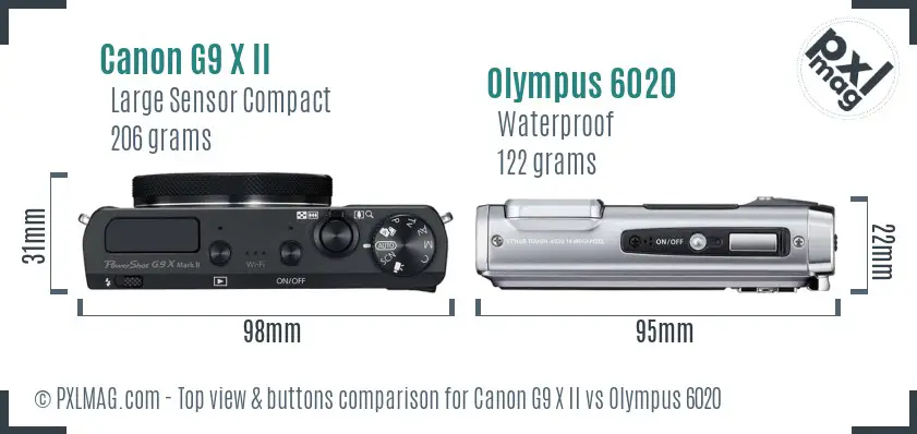 Canon G9 X II vs Olympus 6020 top view buttons comparison