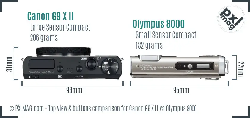 Canon G9 X II vs Olympus 8000 top view buttons comparison