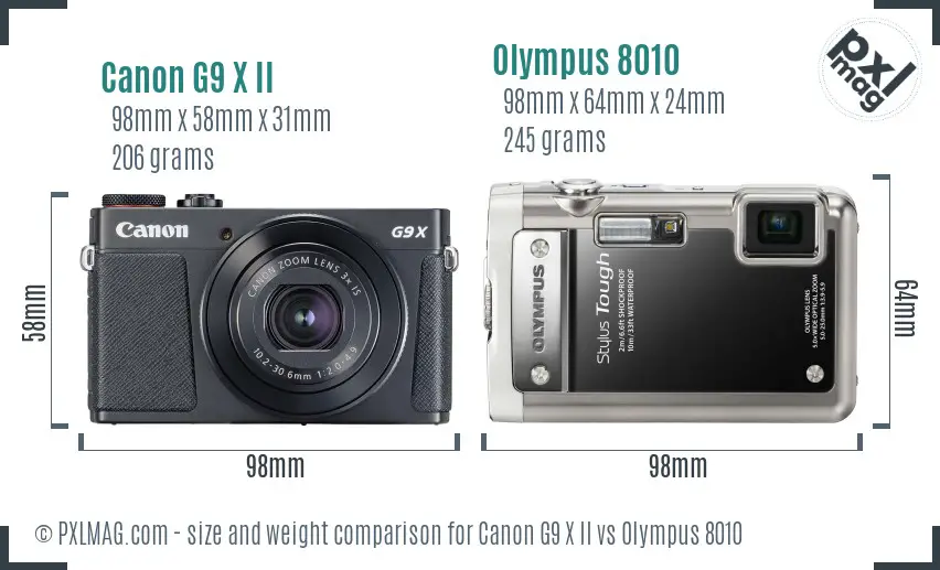 Canon G9 X II vs Olympus 8010 size comparison