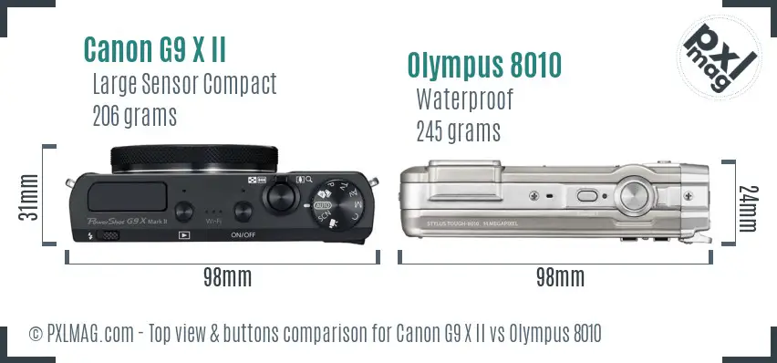 Canon G9 X II vs Olympus 8010 top view buttons comparison