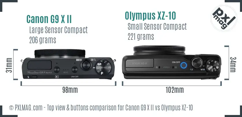 Canon G9 X II vs Olympus XZ-10 top view buttons comparison