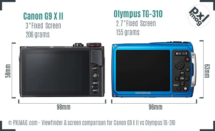 Canon G9 X II vs Olympus TG-310 Screen and Viewfinder comparison