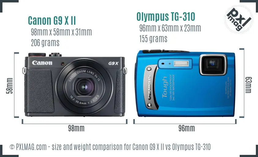 Canon G9 X II vs Olympus TG-310 size comparison
