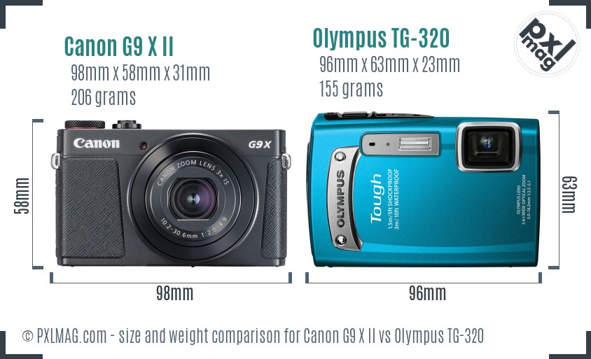 Canon G9 X II vs Olympus TG-320 size comparison