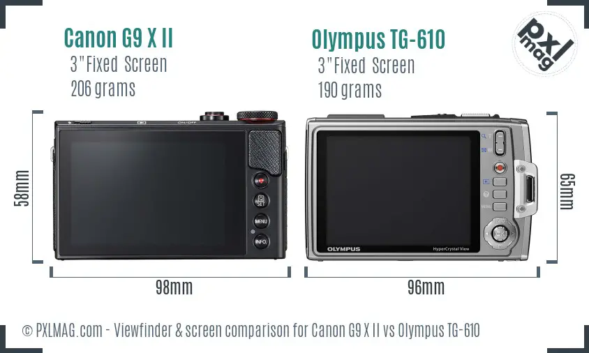 Canon G9 X II vs Olympus TG-610 Screen and Viewfinder comparison