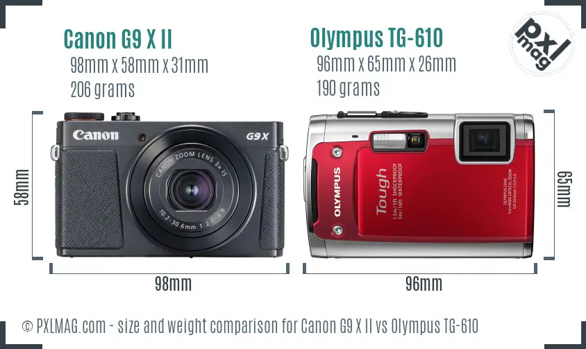 Canon G9 X II vs Olympus TG-610 size comparison