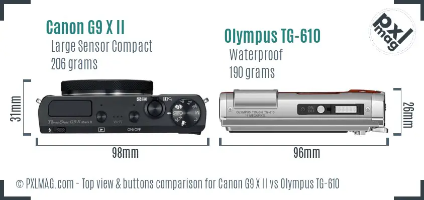 Canon G9 X II vs Olympus TG-610 top view buttons comparison