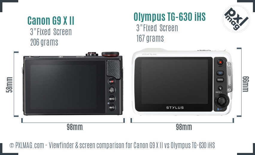 Canon G9 X II vs Olympus TG-630 iHS Screen and Viewfinder comparison