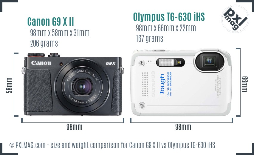 Canon G9 X II vs Olympus TG-630 iHS size comparison