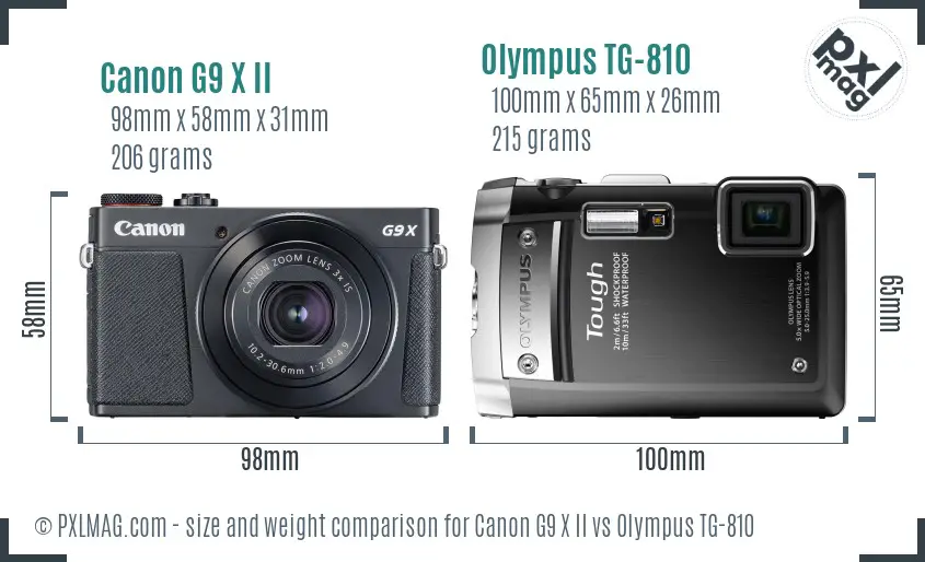 Canon G9 X II vs Olympus TG-810 size comparison