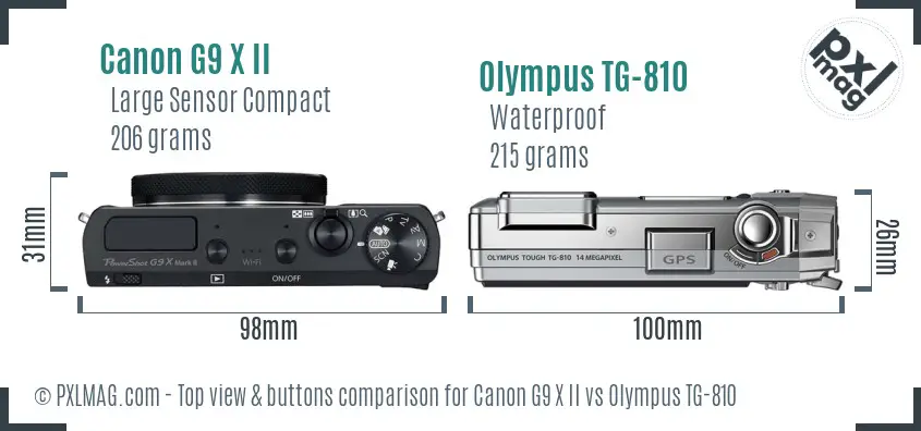 Canon G9 X II vs Olympus TG-810 top view buttons comparison