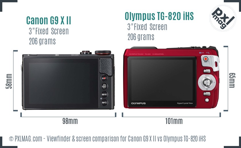 Canon G9 X II vs Olympus TG-820 iHS Screen and Viewfinder comparison