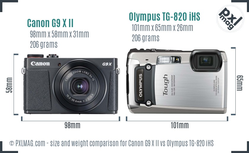 Canon G9 X II vs Olympus TG-820 iHS size comparison