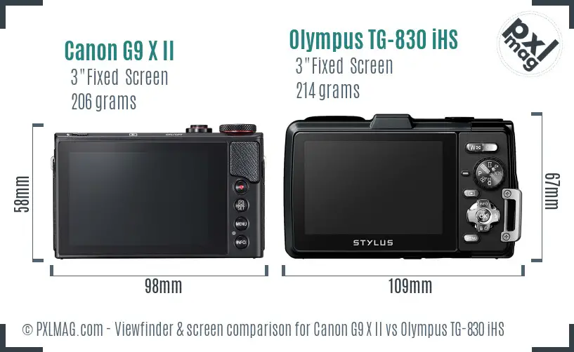 Canon G9 X II vs Olympus TG-830 iHS Screen and Viewfinder comparison