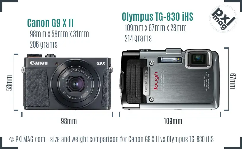 Canon G9 X II vs Olympus TG-830 iHS size comparison