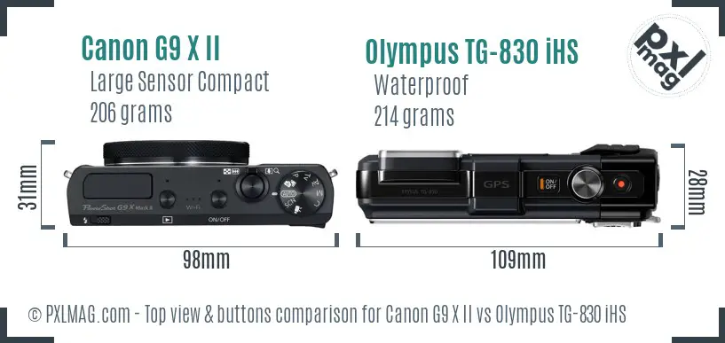 Canon G9 X II vs Olympus TG-830 iHS top view buttons comparison